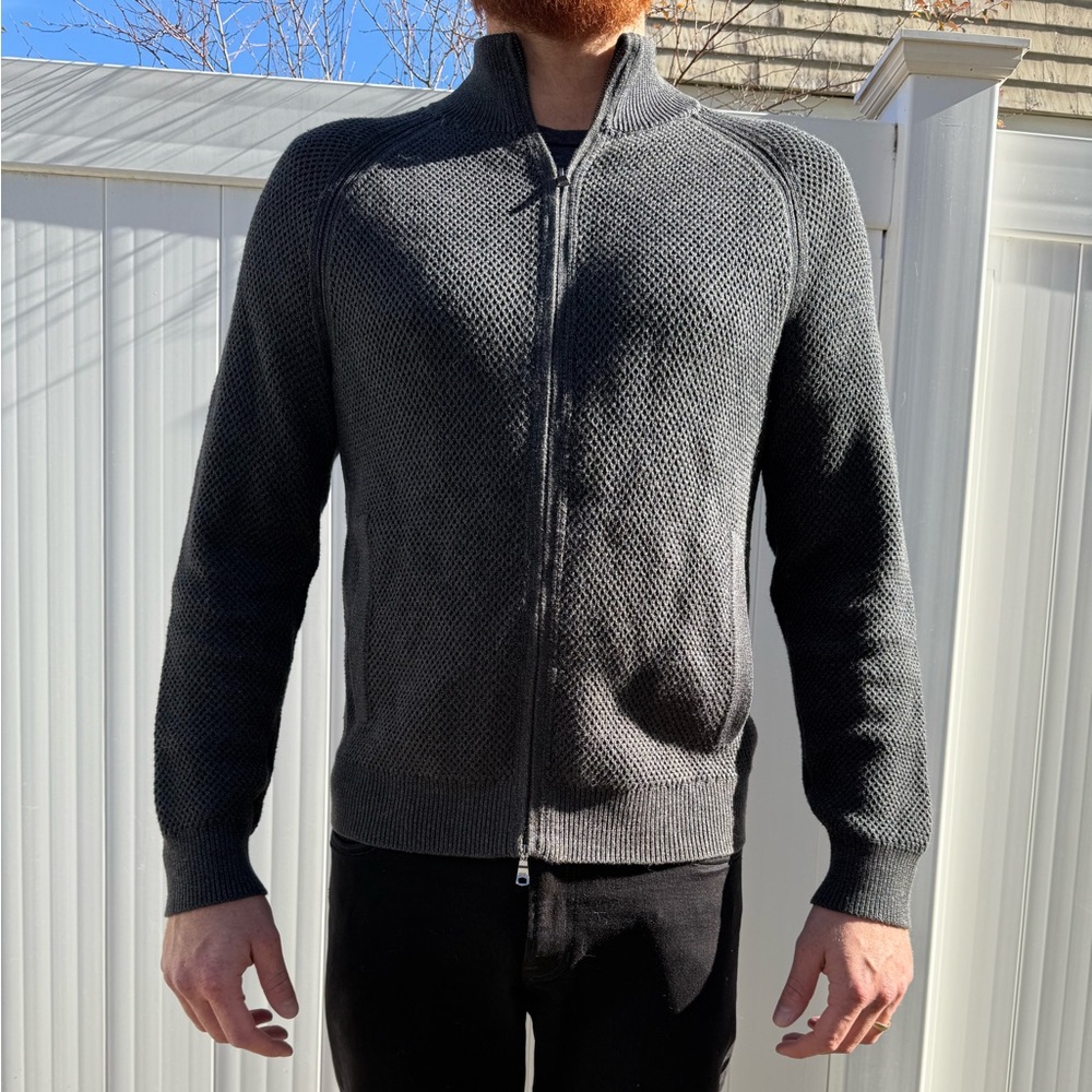 Banana Republic Gray Full-Zip Sweater heavyweight cotton